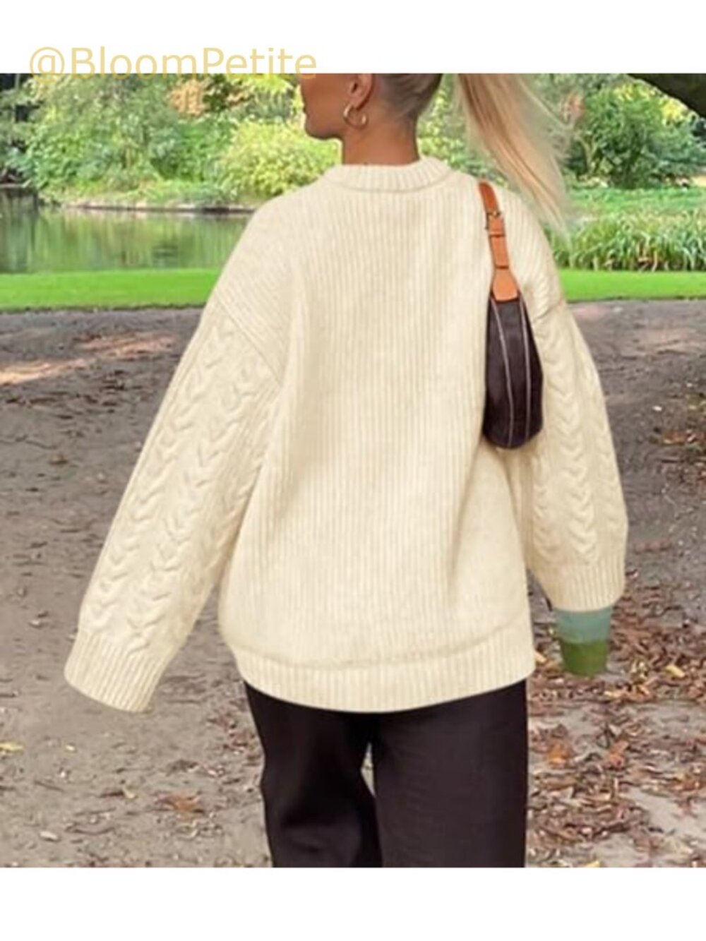 Oversized Cable Knit Crewneck Sweater Chunky Soft Pullover - Picture 2 of 6
